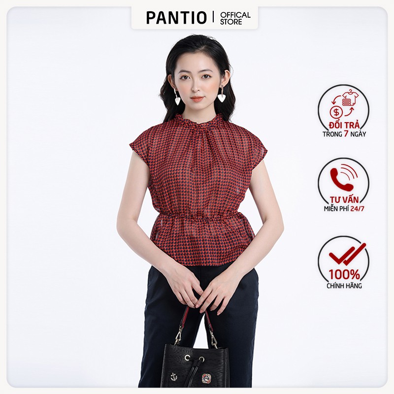 Áo sơ mi nữ chất liệu voan ngắn tay, bo chun phần eo FAS32497 - PANTIO