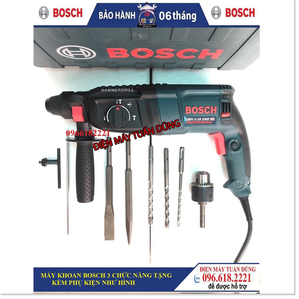 Máy khoan bê tông 3 chức năng Bosh 2_26 800W KÈM ĐẦU KHOAN SẮT, GỖ VÀ 5 MŨI KHOAN, ĐỤC BÊ TÔNG