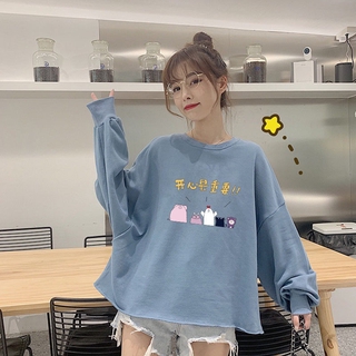 Áo sweater cổ tròn dài tay dáng rộng thời trang mùa thu Hàn Quốc ngọt ngào dễ thương