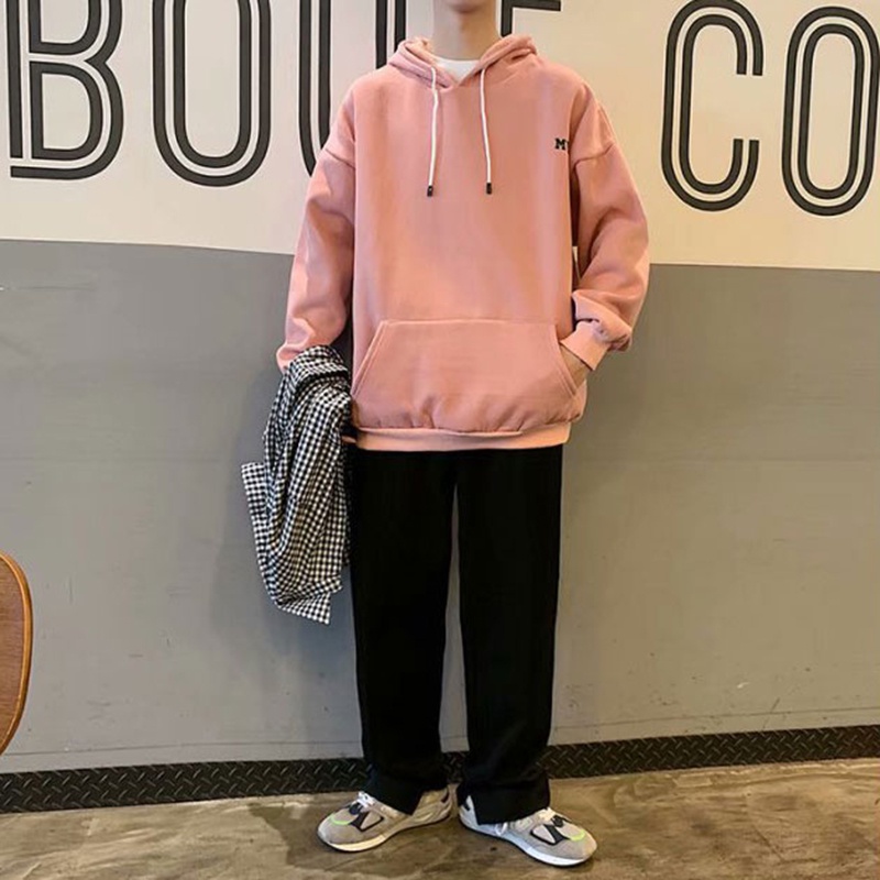 Áo sweatshirt có mũ IELGY dáng rộng màu đen in họa tiết thời trang cho nam