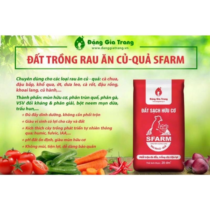 Đất sạch hữu cơ sfarm chuyên trồng rau ăn củ - quả 20dm3