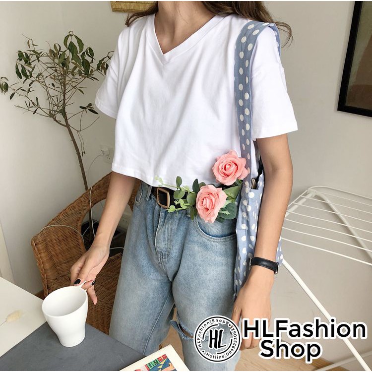 Áo croptop thun trơn nữ cổ tim cực năng động trẻ trung HLFashion