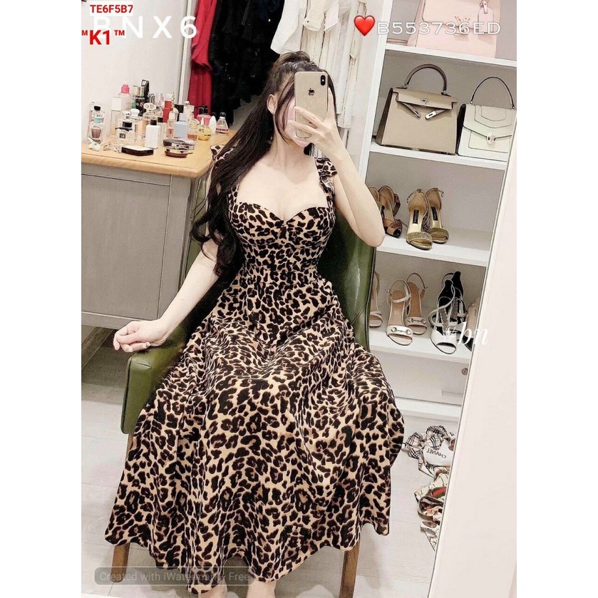 Đầm Da Beo Voan Lụa Hai Dây Bèo Không Tay Cổ Vuông Sành Điệu TTSA1723