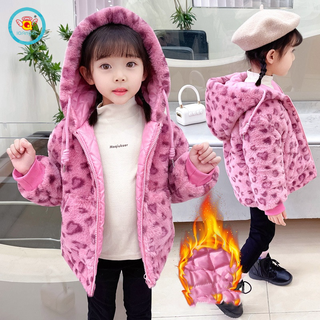 Áo khoác IQ ANGEL vải nhung đệm cotton màu hồng in họa tiết da báo phong