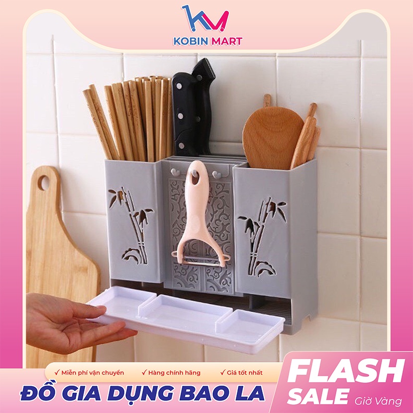 Giá Đựng Cắm Đũa, Muỗng, Dao, Kéo - Khay Kệ Để Đồ Nhà Bếp Dán Treo Tường Đa Năng Cao Cấp Hình Trúc Tiện Dụng
