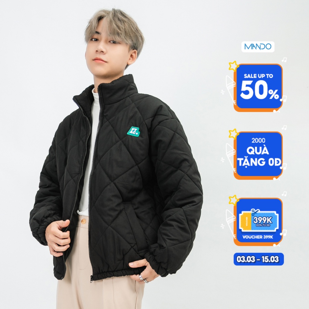 Áo Khoác Phao Dài Tay Nam MANDO 2 Màu Lót Bông Dày Dặn Không Họa Tiết Form Rộng Basic Unisex Thời Trang Hàn Quốc KPN003