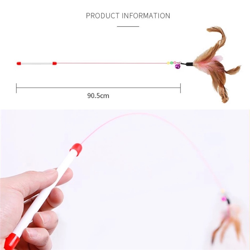 Đồ chơi que nhử mèo gắn lông vũ 100cm