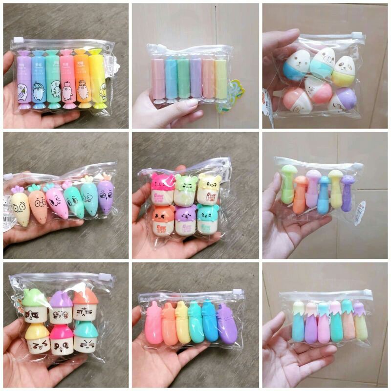 [ẢNH THẬT] SET BÚT DẠ QUANG 6 MÀU DỄ THƯƠNG
