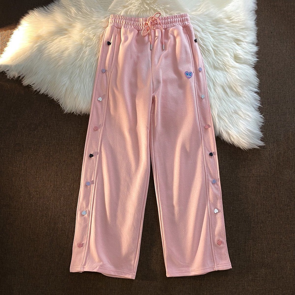 Quần thể thao Lq-255 dáng dài rộng có nút cài hình trái tim thời trang mùa hè cho nữ