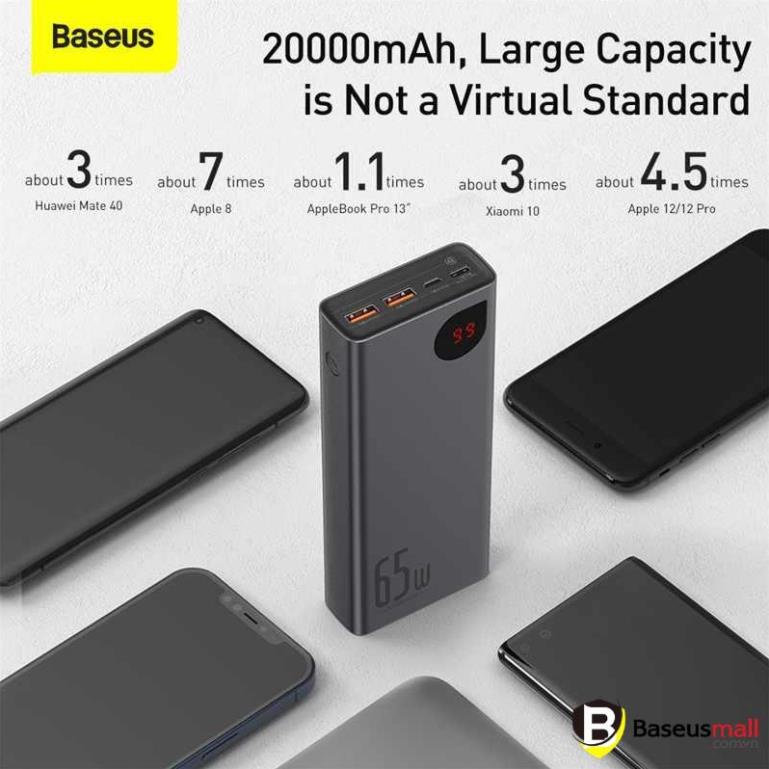 Baseus -BaseusMall VN Pin sạc dự phòng Baseus Adaman Digital Display Quick Charge Power Bank 20000mAh 65W