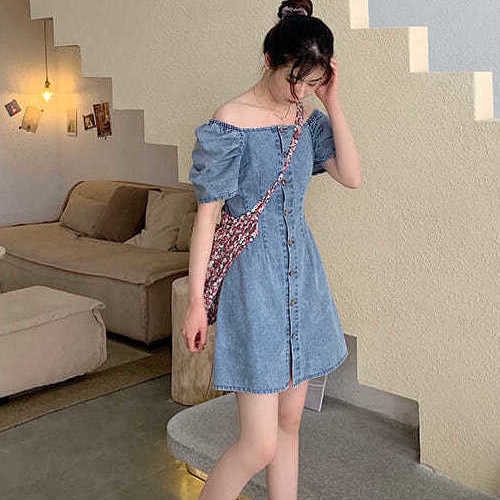 Đầm Denim Trễ Vai Thời Trang Dành Cho Nữ