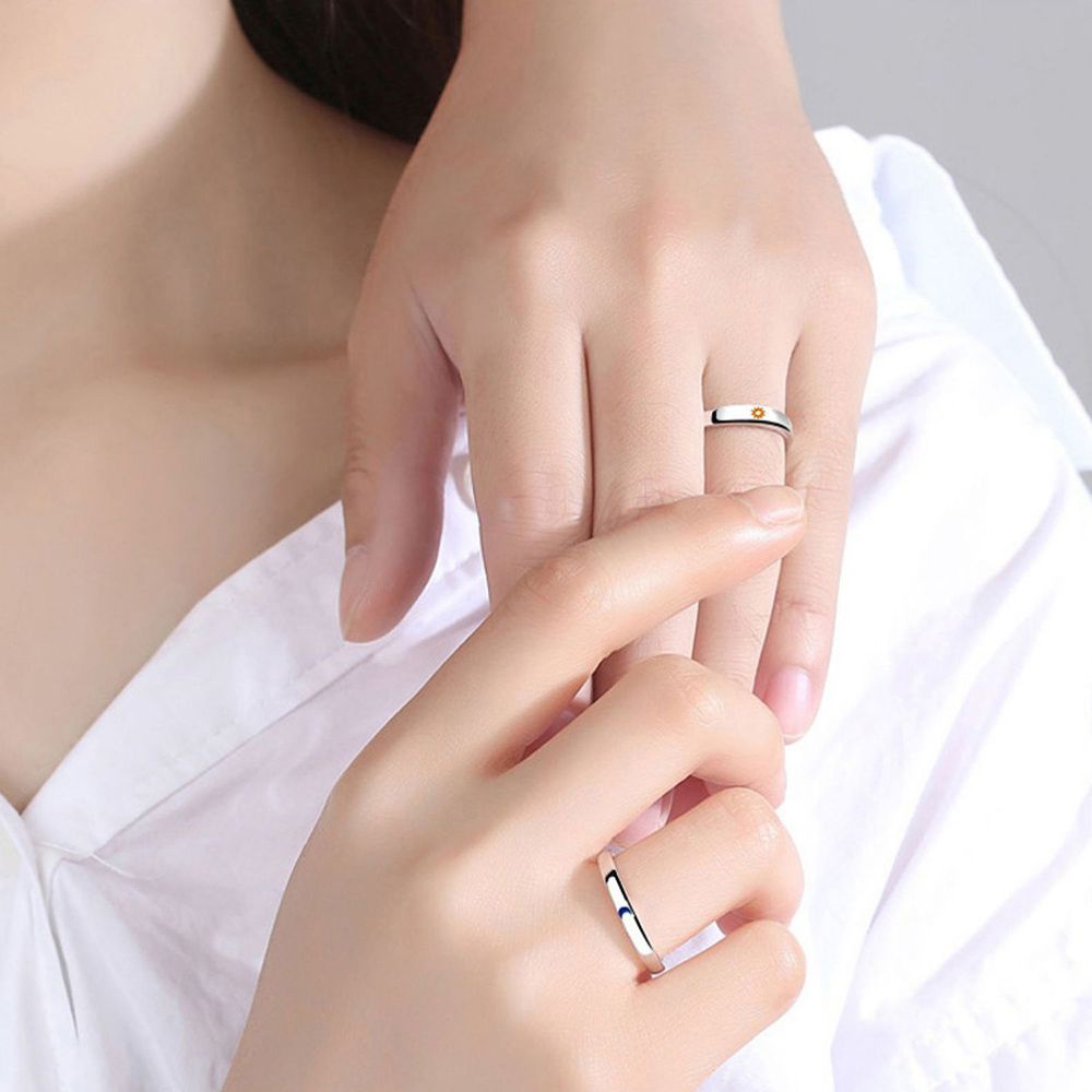 Nhẫn đeo ngón tay mặt hình mặt trăng/mặt trời bằng kim loại phong cách Vintage lãng mạn thời trang dành cho cặp đôi