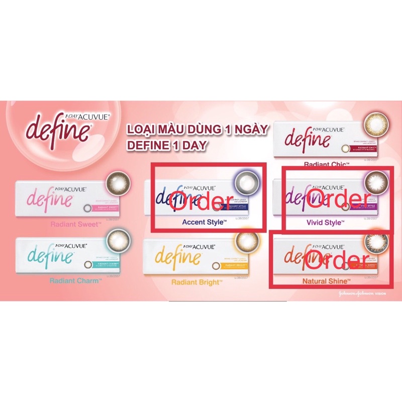 (8.5/14.2) Kính áp tròng màu 1 ngày cận &gt;9 ACUVUE Define (Johnson &amp; Johnson)