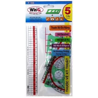 Bộ thước học sinh 5 cây - Thước bộ đa năng - Thước vẽ kỹ thuật WinQ T-160
