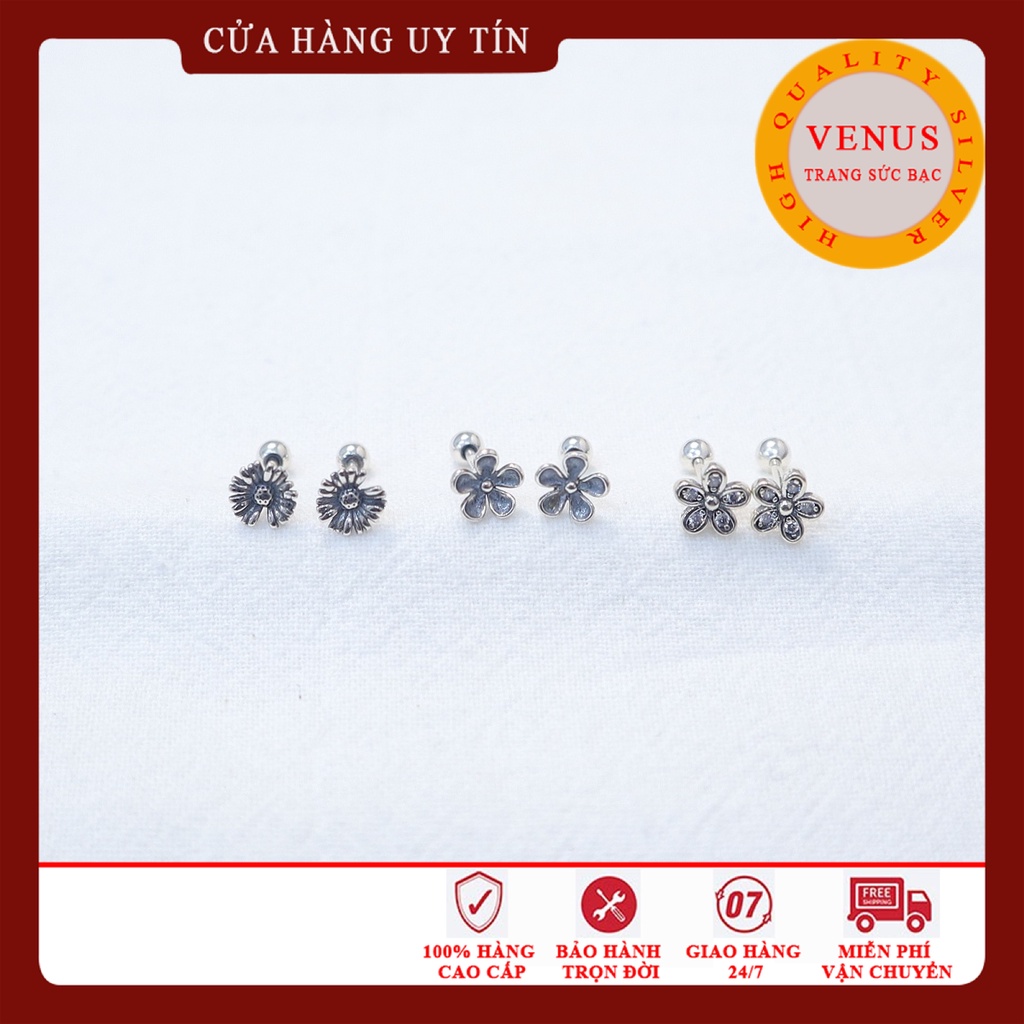 Bông tai nữ cánh hoa Daisy bạc 925 gắn đá trắng- Trang Sức Bạc Venus