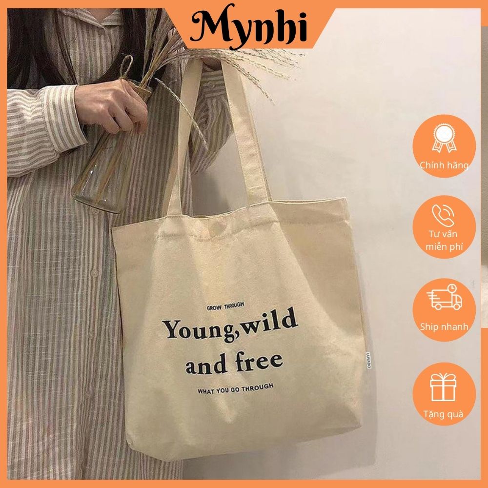 Túi vải bố canvas tote dáng vuông hoạ tiết đơn giản SHOPMYNHI SMN251