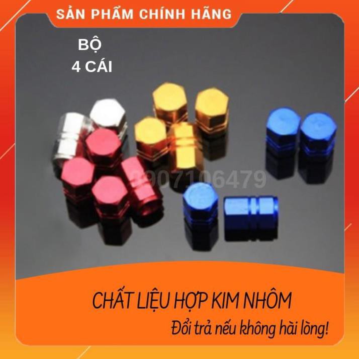 Bộ 04 ốc - nắp chụp trang trí đầu van, vòi bơm hơi bánh xe, lốp xe ô tô, xe máy, xe hơi, xe máy