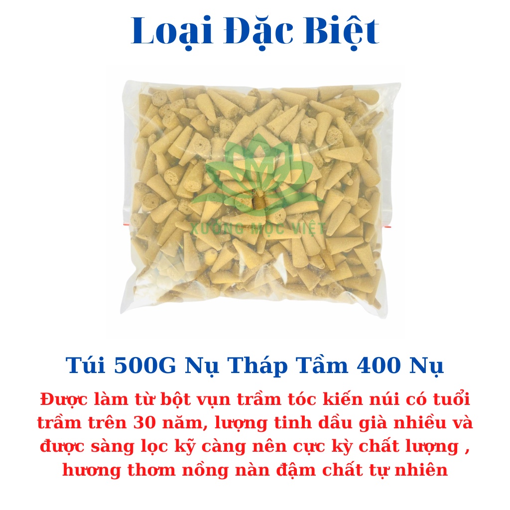 Nhang Nụ Trầm Hương Khói Ngược Sạch Nguyên Chất Tự Nhiên Không Hoá Chất Xưởng Mộc Việt - Túi 500G