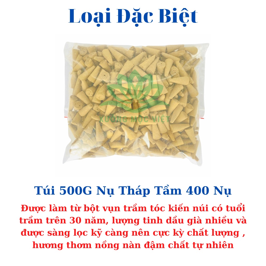 Nhang Nụ Trầm Hương Khói Ngược Sạch Nguyên Chất Tự Nhiên Không Hoá Chất Xưởng Mộc Việt - Túi 500G ( Tầm 370 Nụ Tháp )