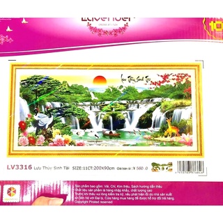 Tranh thêu lưu thủy sinh tài thêu 3d 200x90cm LV3316