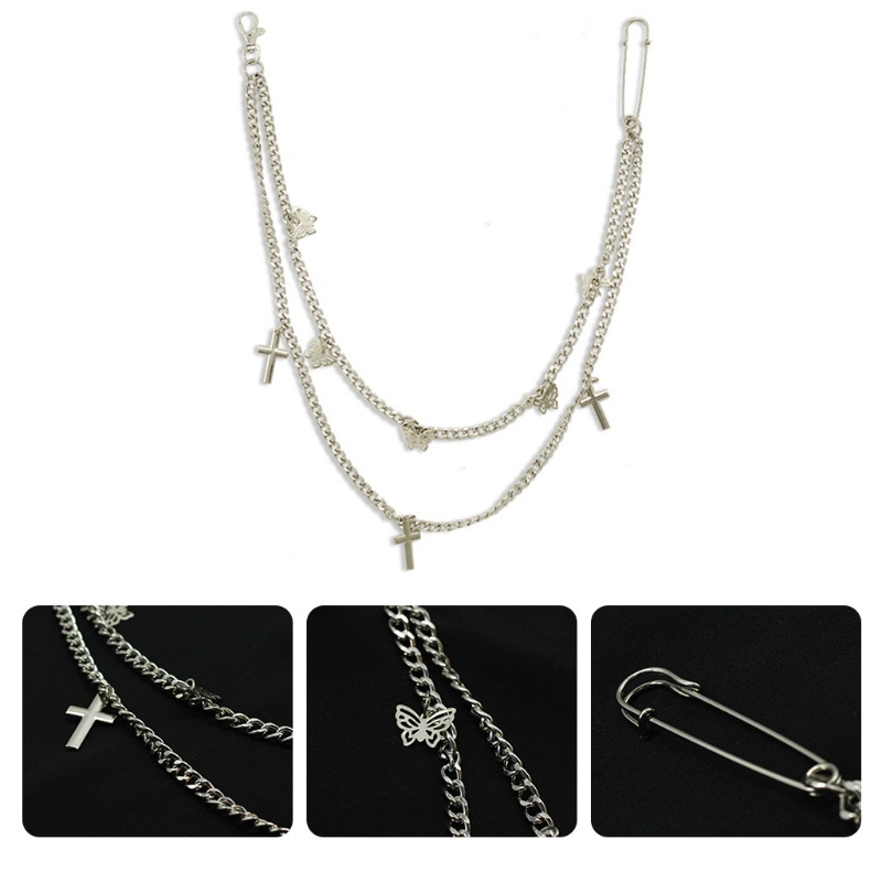 Dây xích kim loại mặt bướm phối chữ thập và thắt lưng phong cách Harajuku hiphop thời trang dành cho nữ (có bán lẻ)