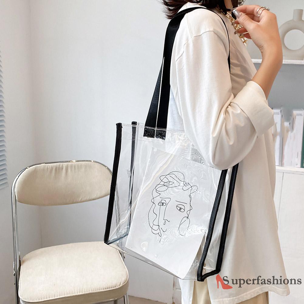 【Hot Sale】Fashion Women Transparent Shoulder Shopping Tote Bag Large Capacity Handbag