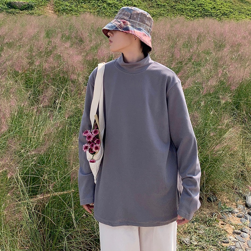 Áo sweater tay dài dáng rộng cổ cao kiểu Hàn Quốc thời trang Thu Đông cho nam