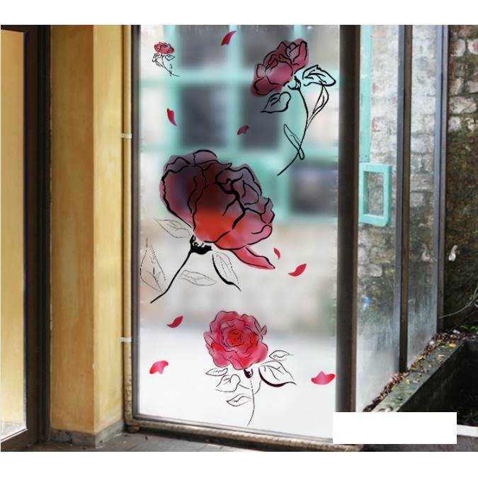 Decal Dán Kính Cao Cấp - Hoa Hồng Đỏ Lem ( 60x116 )