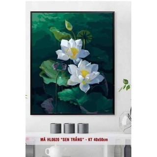 【HOT】CÓ SẴN💥 FREESHIP 💥 Tranh Tô Màu Số Hóa Sen Trắng 💥 CAO CẤP 💥 Đã Căng Khung DIY