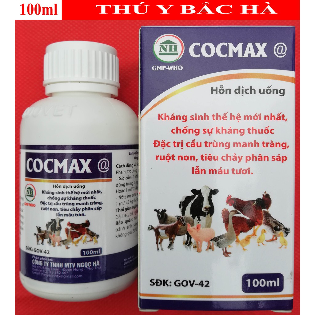 1 lọ COCMAX @ 100ml Dùng cho Gia cầm Trâu, bò, cừu, heo con, chim cảnh mắc cầu trùng manh tràng, ruột non, phân sáp