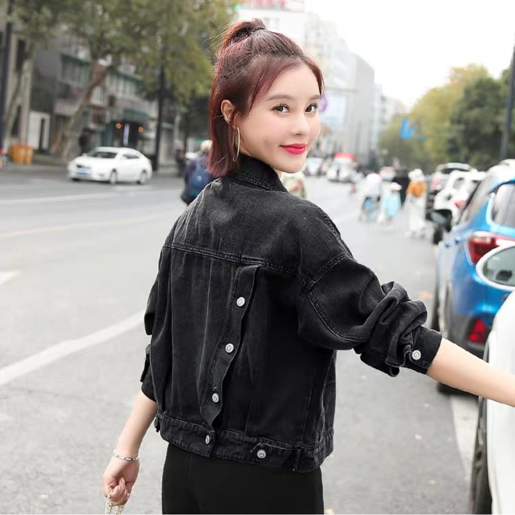 [Sỉ] Áo khoác jean nữ xanh - đen cao cấp form 58Kg style đen xanh chéo Mickey - Mua Ngay