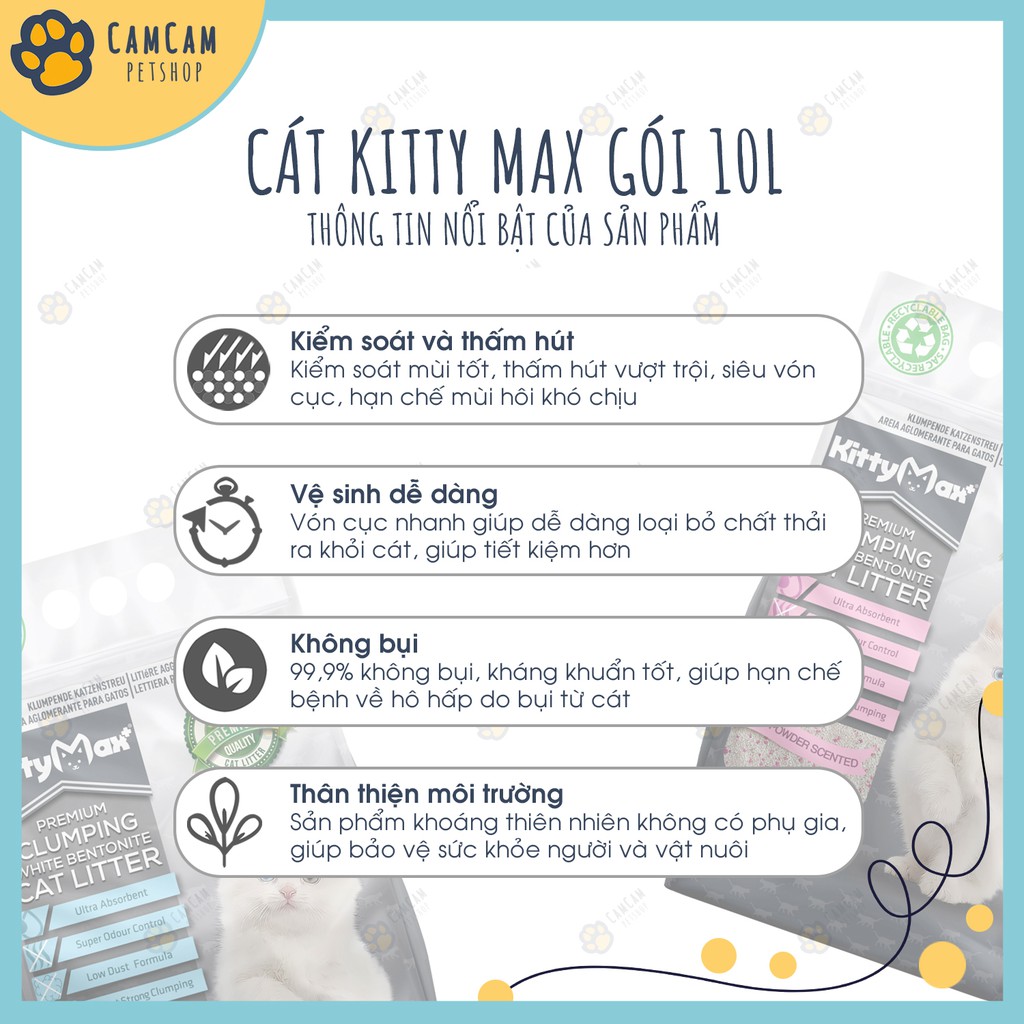 Cát vệ sinh cho mèo Kitty Max Bao 10 lít - Cát vệ sinh đất sét cho mèo, cát vệ sinh vón cục và khử mùi tối ưu