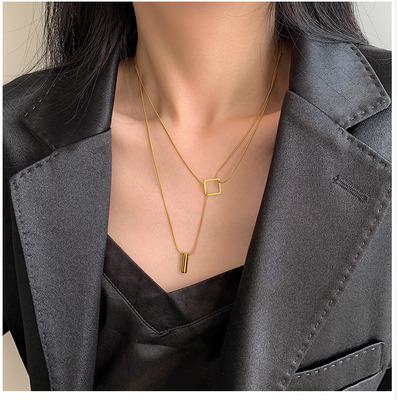 Korean style simple 18K gold and titanium steel double layer women's necklace