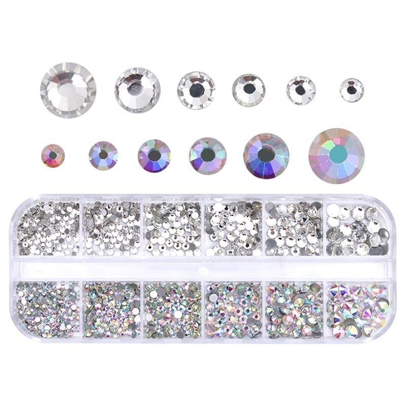 [Hàng mới về] Hộp 12 ngăn đá pha lê AB trang trí móng tay 3D sáng bóng