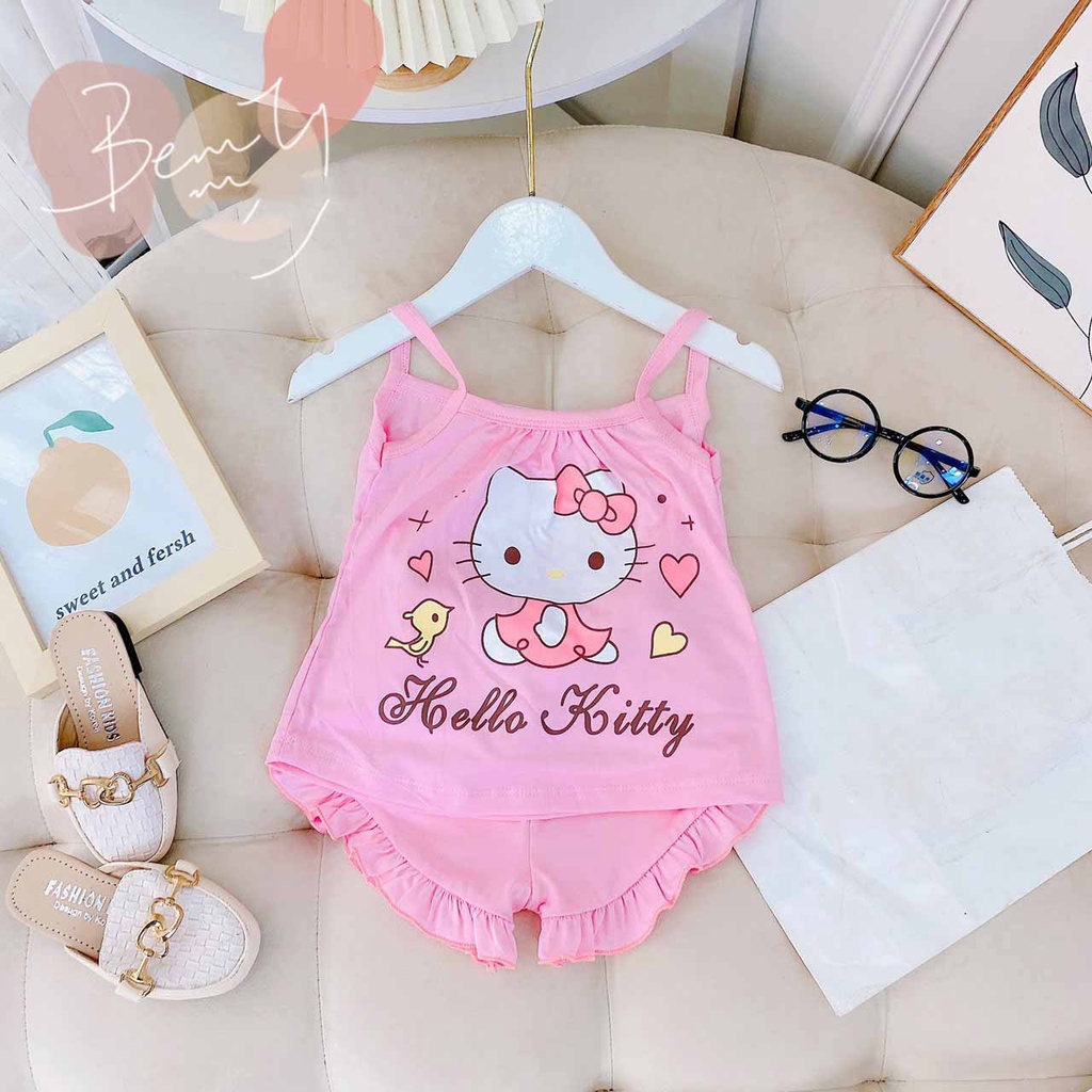 [MẪU HÈ] BỘ HAI DÂY HỌA TIẾT HELLO KITTY CHẤT COTTON SIÊU ĐÁNG YÊU CHO BÉ 8-18KG. VIDEO THẬT, BIBO BABY SHOP