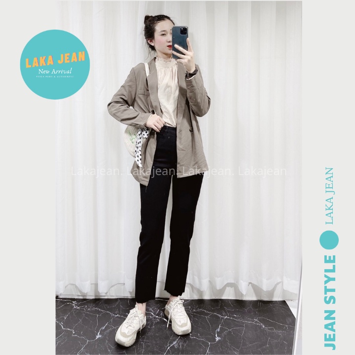 Quần Jeans Nữ Ống Đứng Đen Co Giãn Hàn Quốc LAKA JEAN Quần Bò Lưng Cao, Ống Suông | BigBuy360 - bigbuy360.vn