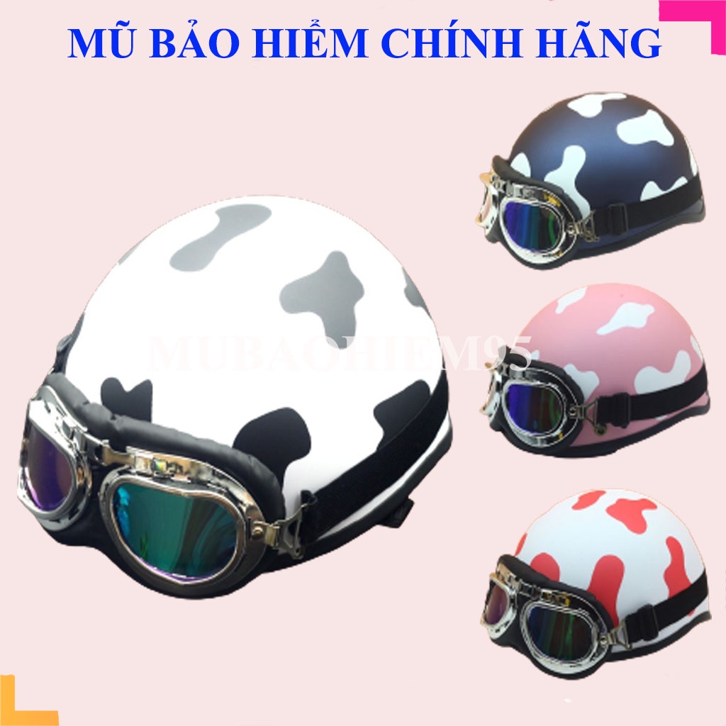 Mũ Bảo Hiểm nửa đầu cute có kính Tem Bò Sữa đẹp nhiều màu (TẶNG STICKER)