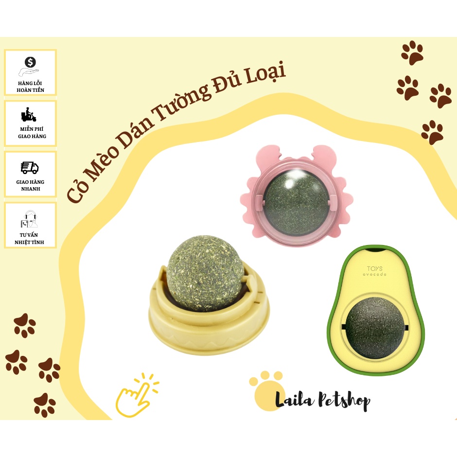 [HOT] Viên Bóng Cỏ Mèo Catnip Ball Đồ Chơi Dán Tường Giúp Mèo Giải Trí