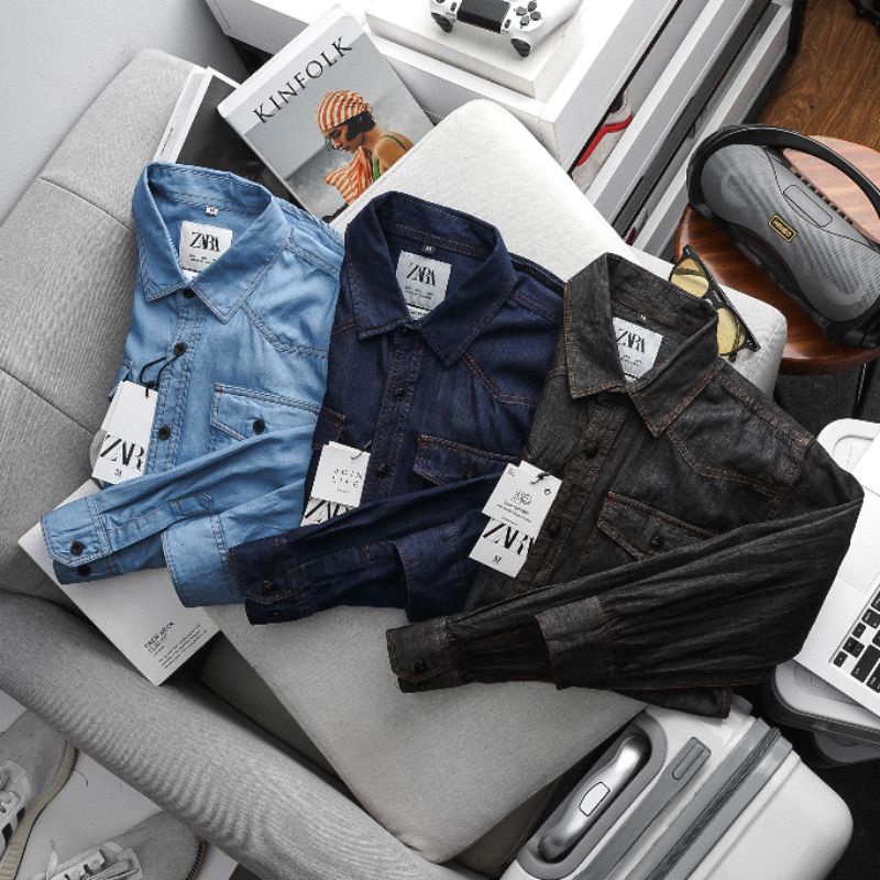 Áo Khoác jean denim Z.a.r.a cổ bẻ với tone màu có wash bụi bặm