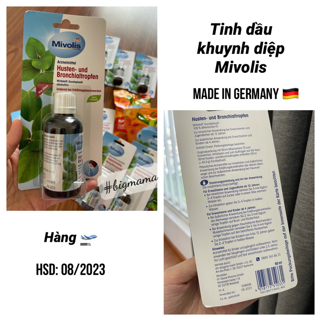 [Hàng Đức] Tinh dầu khuynh diệp, bạc hà, dầu tràm giảm ho cảm, giảm ngứa do côn trùng đốt Mivolis