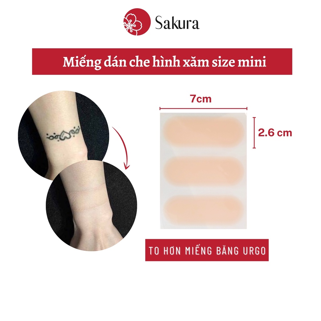 Miếng dán che hình xăm Japan Sakura Urgo 2,6x7cm che xăm chữ che khuyết điểm nhiều màu, chống nước