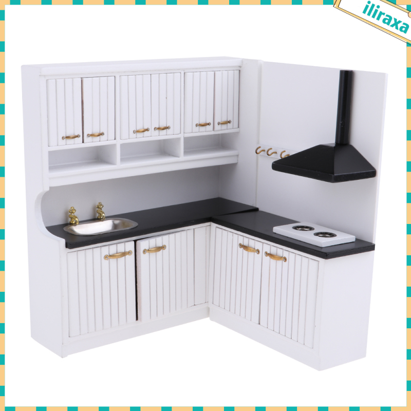 Đồ trang trí Tủ Bếp Bằng Gỗ Tỉ Lệ 1 / 12 Dùng Trang Trí Nhà Búp Bê