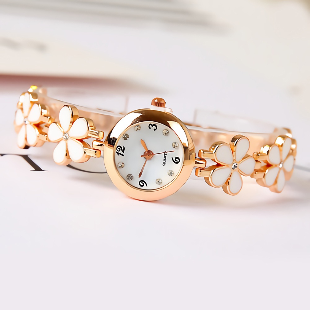 MACmk Fashion Women Rhinestone Flower Round Dial Analog Quartz Bracelet Watch Gift