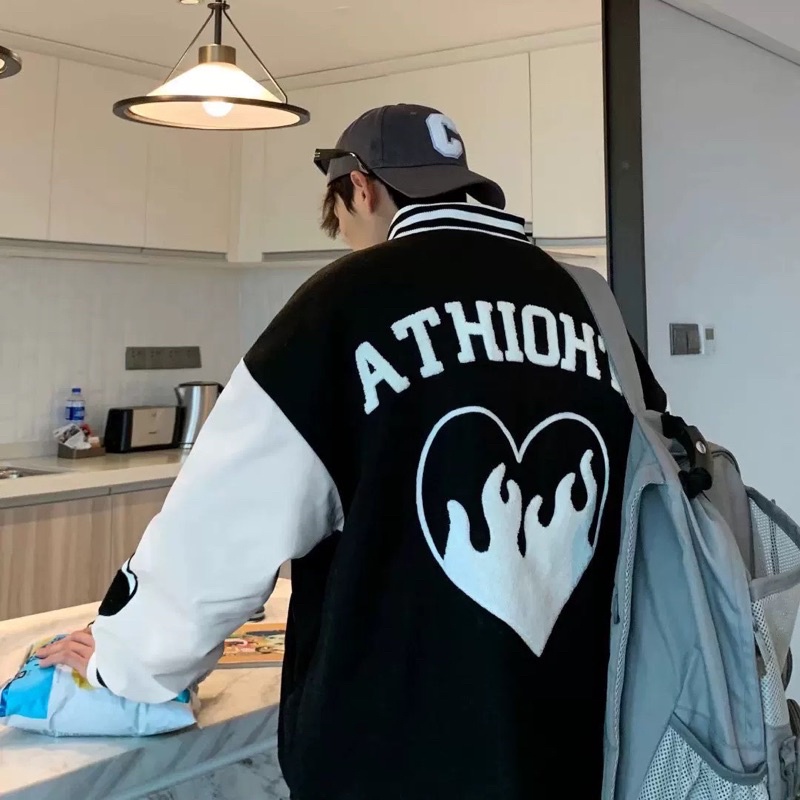 Áo bomber phối tay da chữ E TC6