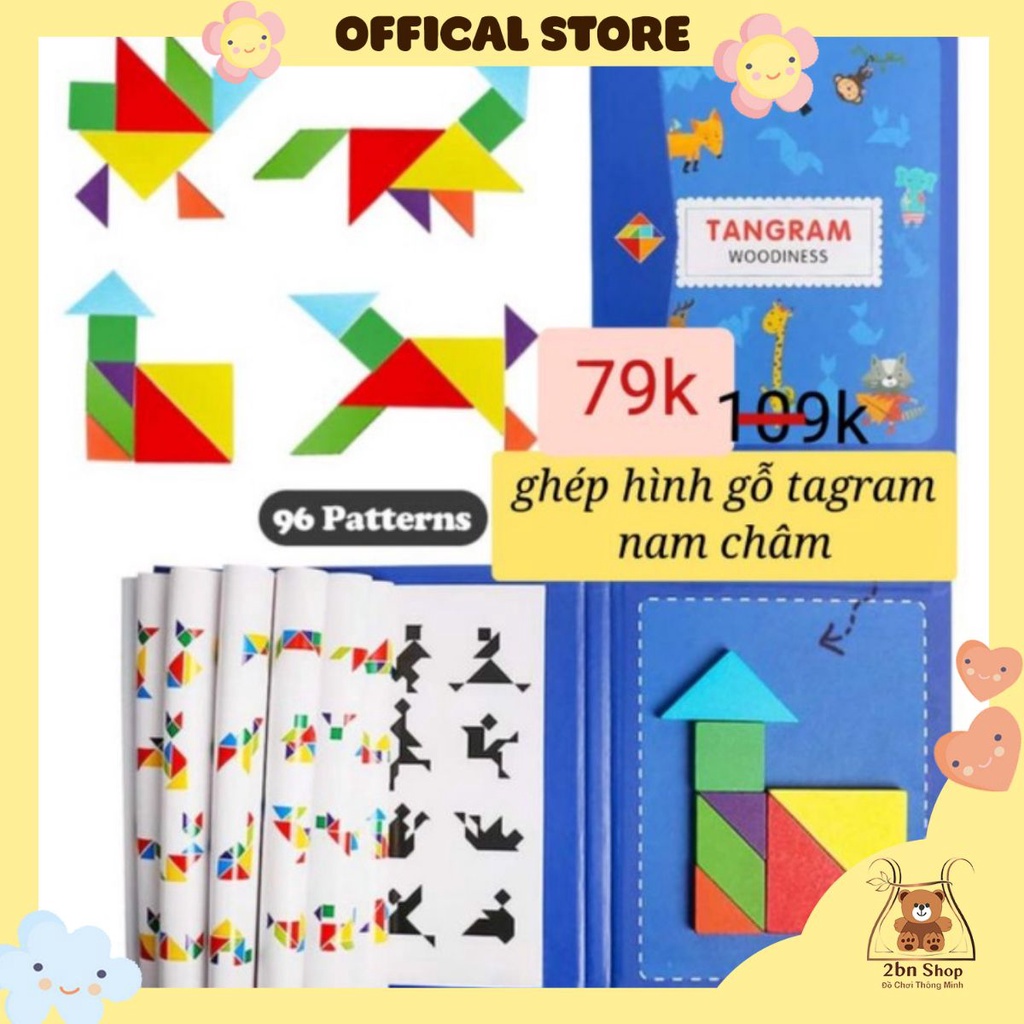 Sách Ghép Hình Gỗ Tangram Có Nam Châm Đồ Chơi Thông Minh