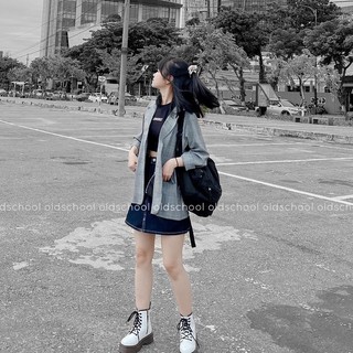 ÁO BLAZER KẺ TRẮNG ĐEN TÚI NẮP (ảnh thật/sẵn/cóvideo)