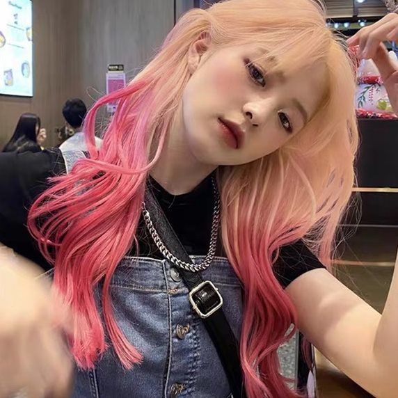 Bộ Tóc Giả Dài Xoăn Gợn Sóng Màu Hồng Bạch Kim Phong Cách lolita Dành Cho Nữ