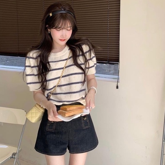 Áo ZHELIHANGFEI dệt kim tay ngắn dáng rộng chất lụa mềm mại hợp thời trang tùy chọn màu sắc