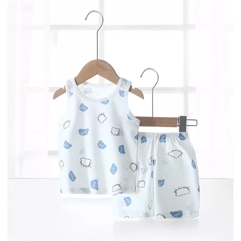 Bộ quần áo ba lỗ cotton sợi tre thoáng mát hoạ tiết ngộ nghĩnh cho bé