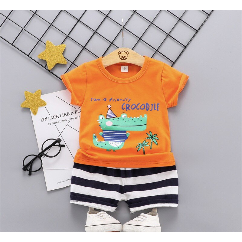 Bộ cotton bé trai, bé gái ngắn tay. Đồ mặc nhà mùa hè cho bé Herokids DB2021-01